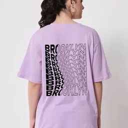 wildborn Women Typography Round Neck Cotton Blend Purple T-Shirt-picture-26