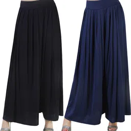 Pack of 2 Women Flared Dark Blue Lycra Blend Trousers-image-7