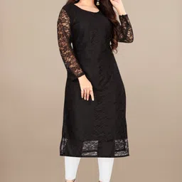 Women Self Design Net A-line Kurta-image-47