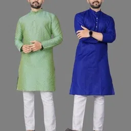 dhasu trendz Pack of 2 Men Solid Jacquard, Cotton Blend Straight Kurta-picture-25