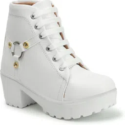 yuggi Women’s Lace-Up Mid Ankle Boots with Block Heel and Stud Ring Detail Boots For Women image 2