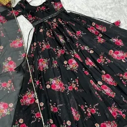 sp fashion Floral Print Georgette Stitched Flared/A-line Gown image 2