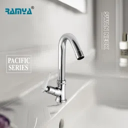 ramya Pan (Brass) Swan Neck For Bathroom and Kitchen Chrome Finish Pillar Tap Faucet image 4