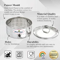 missippi Stainless Steel 650ml Round Shape Indian Paneer/Tofu Press Mould Maker Collapsible Strainer image 3