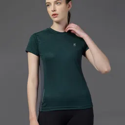 hrx by hrithik roshan Women Solid Round Neck Polyester Green T-Shirt image 2