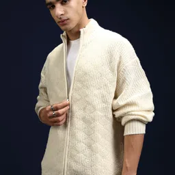 highlander Men Self Design Beige Sweater image 3