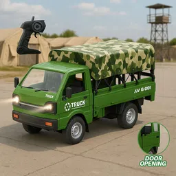Rechargeable Army RC Truck with LED Lights – Military Remote Control Toy-image-0