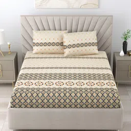 BOMBAY DYEING Thyme Brown Ethnic Printed Cotton 210 TC King Bedsheet Set 2.74 x 2.74 m image 4