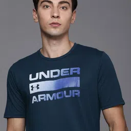 UNDER ARMOUR Men Navy Blue Typography Printed Loose Training or Gym T-shirt-image-16