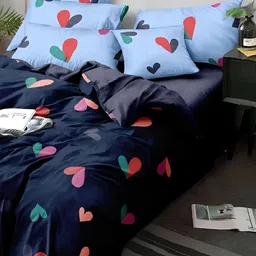 Laying Style Blue & Pink Geometric Printed Cotton 160 TC King Duvet Cover-image-87