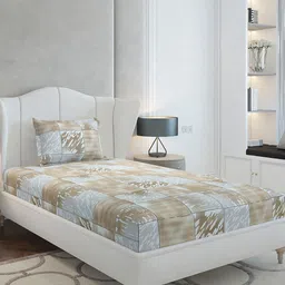 Monte Carlo Beige & Grey Geometric Printed Cotton 104 TC Single Bedsheet Set-2.24m x 1.52m-picture-31