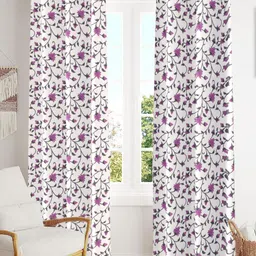 Trance Home Linen Mauve & White Floral Printed Room Darkening Pure Cotton Door Curtain-picture-22
