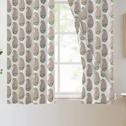Trance Home Linen White & Orange 2 Pcs Printed Room Darkening Pure Cotton Window Curtains-picture-16