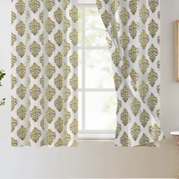 Trance Home Linen Yellow & White 2 Pcs Printed Room Darkening Pure Cotton Window Curtains-picture-19
