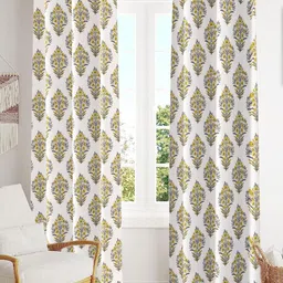Trance Home Linen Yellow & White 2 Pcs Printed Room Darkening Pure Cotton Door Curtains-picture-29