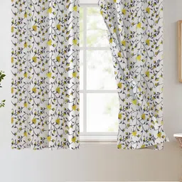 Trance Home Linen White & Yellow 2 Pcs Printed Room Darkening Pure Cotton Window Curtains-picture-28