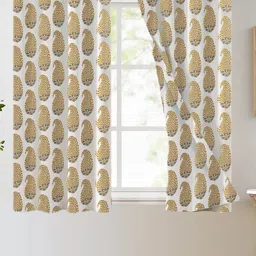 Trance Home Linen Gold Toned 2 Pieces Printed Room Darkening Pure Cotton Window Curtains-picture-23