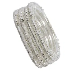 NMII Set Of 4 Silver Plated Zircon Studded Antique Kada Bangles-image-66