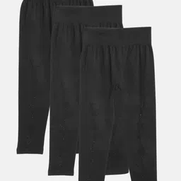 MANZON Girls Pack Of 3 Black Pure Cotton Embellished Leggings-picture-11