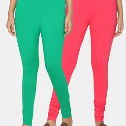 TSG Bliss Women Pack Of 2 Green & Fuchsia Solid Churidar-Length Leggings-picture-38
