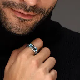 Bold by Priyaasi Men Silver-Plated Owl Eyes Embellished Finger Ring image 1