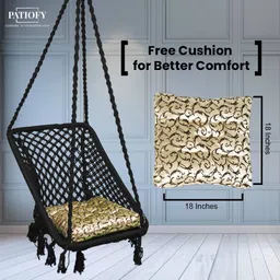 Patiofy Black Cotton Square Shaped Comfortable Hammock Swing Chair With Cushion image 5