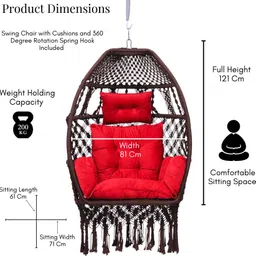 Patiofy Premium Black & Red Foldable Egg-Shaped Hammock Swing Chair With Cushion image 3