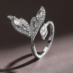 Rubans Rhodium Plated Cubic Zirconia Studded Leaf Design Openable Adjustable Ring image 2