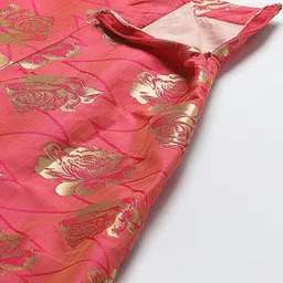 flaher Pink & Golden Floral Woven Design Ready to Wear Lehenga with Blouse image 4