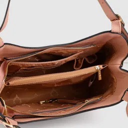 Allen Solly Salmon Pink Solid PU Regular Structured Hobo Bag image 3