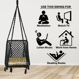 Patiofy Black Cotton Square Shaped Comfortable Hammock Swing Chair With Cushion image 2