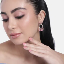Estele Rose-Gold Plated Pearls-Studded Circular Drop Earrings-picture-49
