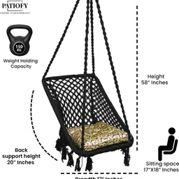 Patiofy Black Cotton Square Shaped Comfortable Hammock Swing Chair With Cushion image 3