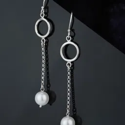 Carlton London Silver-Toned & White Contemporary Drop Earrings-image-12