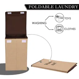 Kuber Industries 2-Pcs Brown Printed Laundry Basket With Ring- 75 L image 2