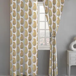 Trance Home Linen Gold Toned 2 Pcs Printed Room Darkening Pure Cotton Long Door Curtains image 2