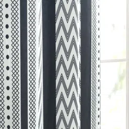 Saral Home White & Grey Set of 2 Geometric Room Darkening Window Curtain image 3