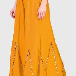 farukhi creation Women Flared Yellow Cotton Blend Trousers-picture-23