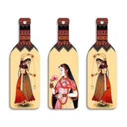 suveharts 3 Pcs Madhubani Wooden New Bottles Hanging image 4