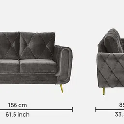 casacraft from pepperfry Atlantis Velvet 2 Seater Sofa in Fossil Grey Colour image 2