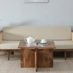 woodsworth from pepperfry Creil Mango Wood Coffee Table In Rustic Teak Finish With Glass Top image 1