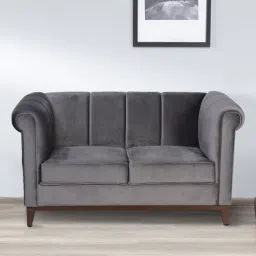 amberville from pepperfry Aelber Velvet 2 Seater Sofa In Fossil Grey Colour-picture-19
