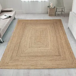 mric Beige Solid Jute 8 ft x 10 ft Hand Woven Carpet image 1