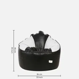 sattva Combo Muddha XXXL Leatherette Bean Bag with Beans in Black & White Colour with Pouffe image 2