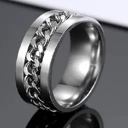 UNIVERSITY TRENDZ Men Silver-Plated Lucky Chain Embedded Anxiety relief Fidget Spinner Finger Ring-picture-19