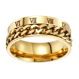 KARISHMA KREATIONS Unisex Gold-plated Roman Numerals Stainless Steel Band Ring-image-54