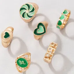 Fashion Frill Set Of 6 Gold-Plated Green Designer Finger Ring-picture-21