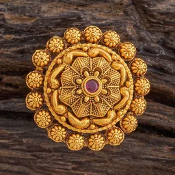 Kushal's Fashion Jewellery Red Stone-Studded Gold-Plated Antique Finger Ring-picture-10