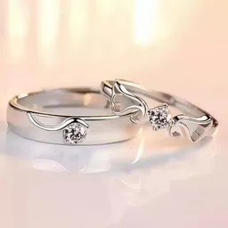 FIMBUL Unisex Set Of 2 Sterling Silver CZ-Studded Adjustable Finger Rings-image-20