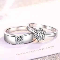 RUHI COLLECTION Set Of 2 Silver-Plated CZ-Studded Couple Rings-picture-34
